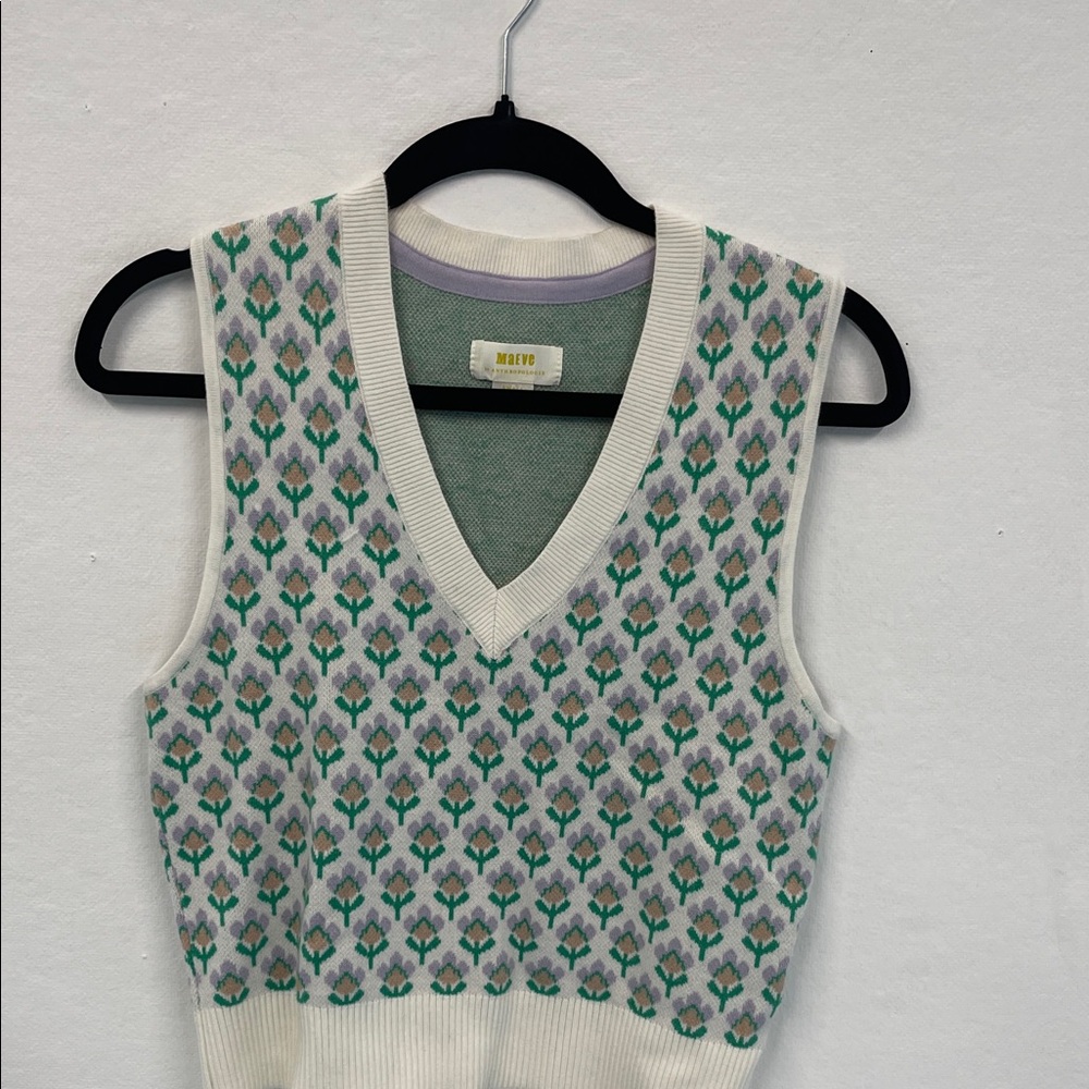 Maeve Anthropologie Floral Knit Vest